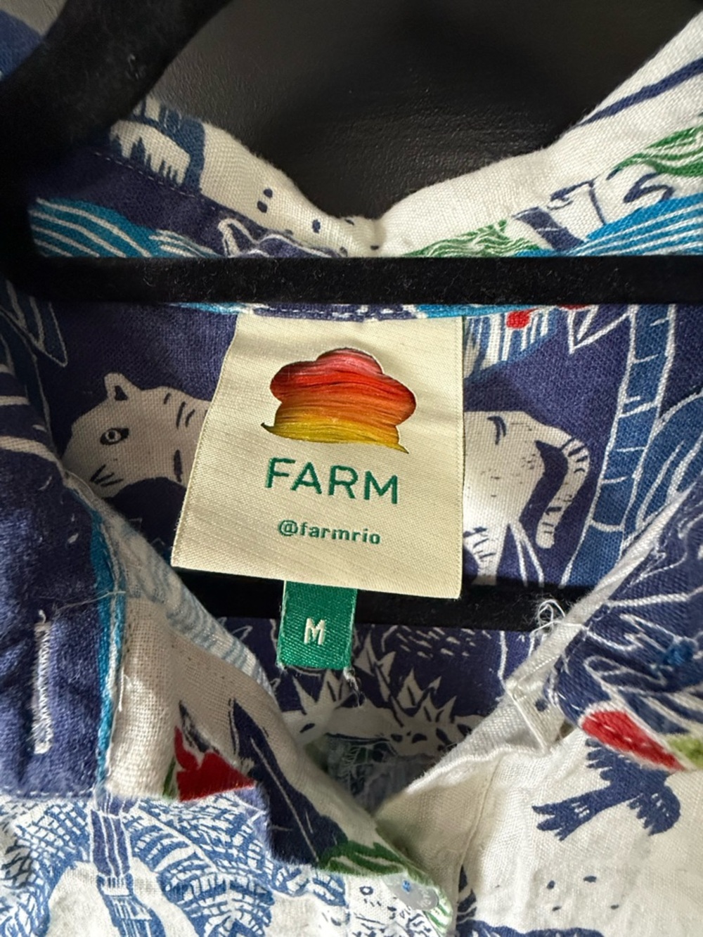 FARM Rio Blue White Green Linen Floral Tropical Playsuit Romper, Small - Picture 4 of 6